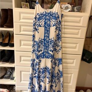 Adelyn Rae Blue and White Maxi Dress
